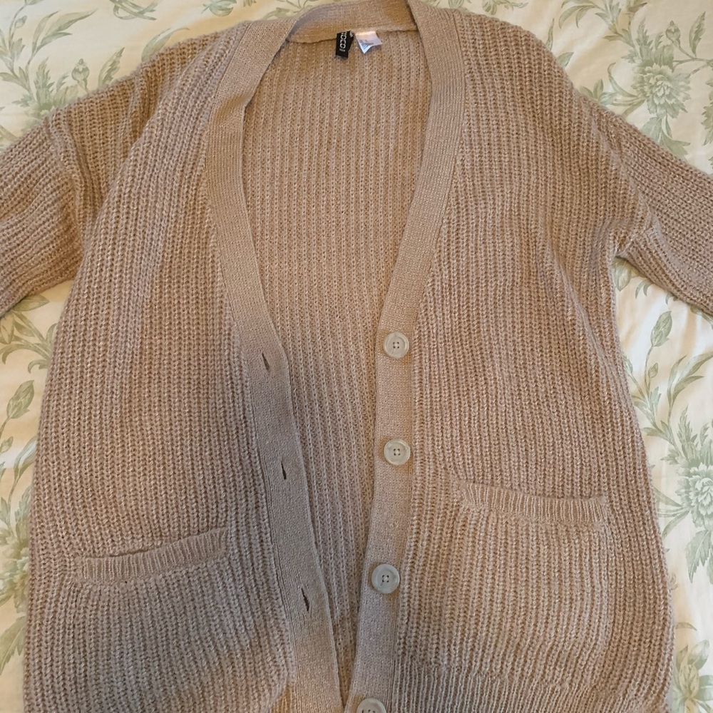 Beige Knit Cardigan M